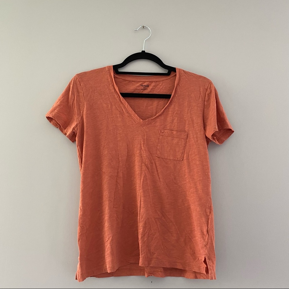 Madewell Whisper Cotton Tee Rust Orange Short Sleeve Vneck